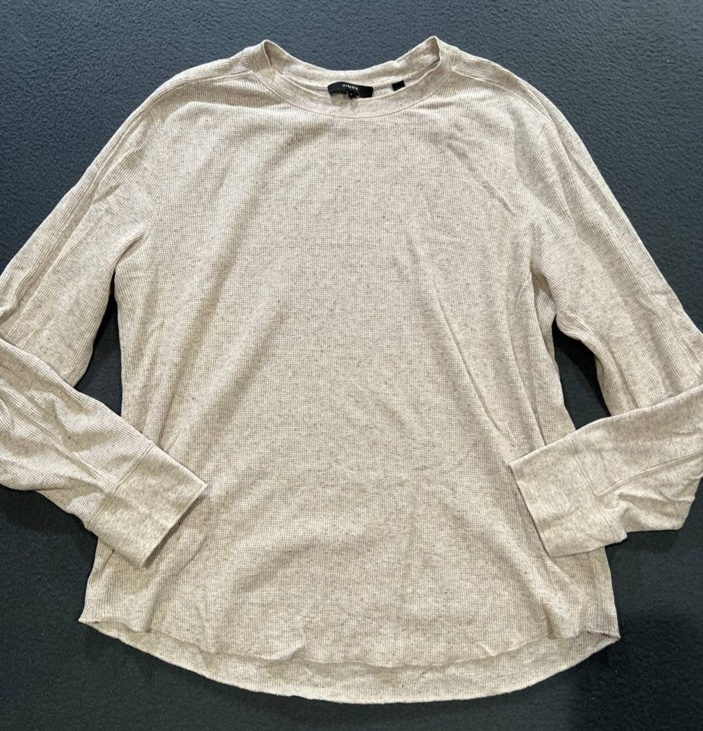 Vince Waffle Thermal Cotton Long Sleeve Pullover Bas Layer Shirt Beige L A010679